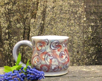 Coffee mug, cup hand painted pottery, stoneware, ceramic art