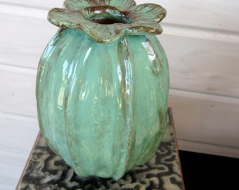 Hand built pottery vase - flower pod, botanical