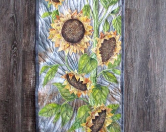 Art quilt, wall hangings, botanical textile art, home decor quilt - sunflowers