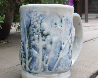 Coffee mug, cup hand painted pottery, stoneware, ceramic art, botanical mug