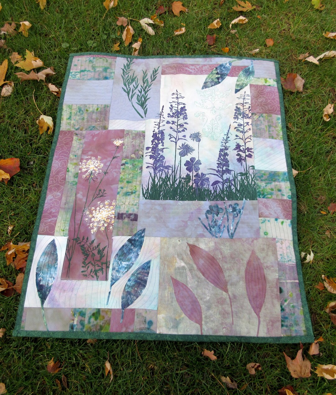 Image showcasing Hand Painted Fabric Art Quilt, Wall Hanging, Botanical Textile Art ...