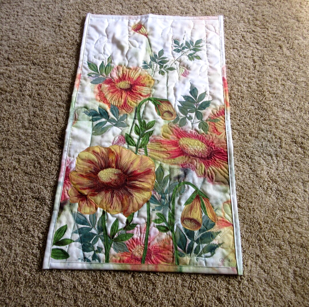 Quilted Wall Hanging, Fabric Art Quilt, Wall Hangings, Botanical ... - Quilting Fabric Wall Art For Living Room