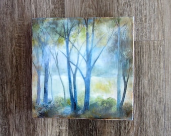 Encaustic art, wall art - Blue trees