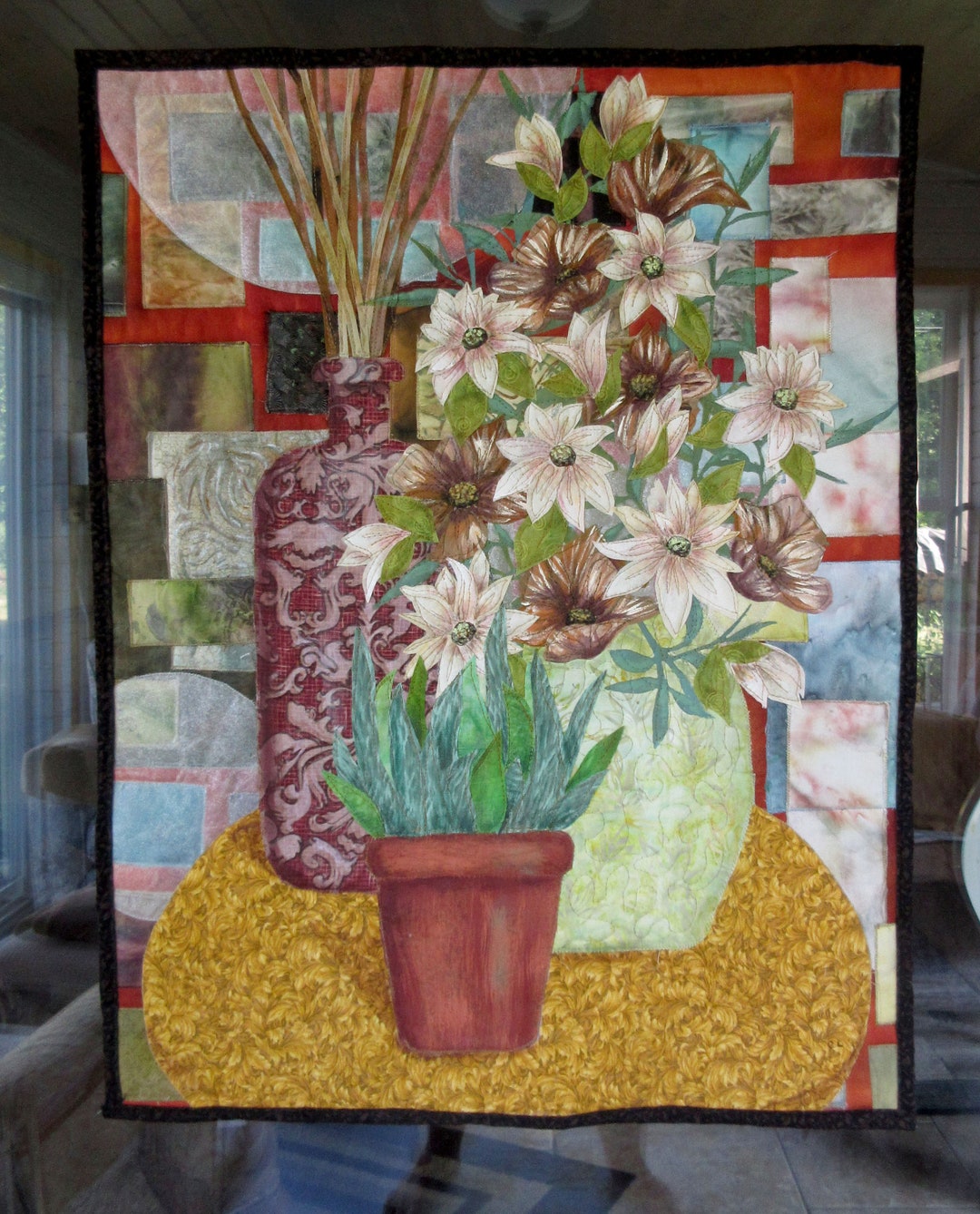 Picture of Hand Painted Fabric Art Quilt, Wall Hangings, Botanical Textile Art ...