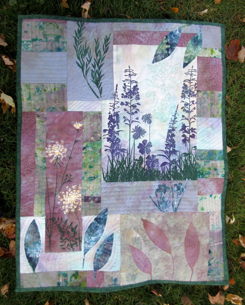 Hand Painted Botanical Fabric Art Quilt, Textile Wall Hanging - Etsy