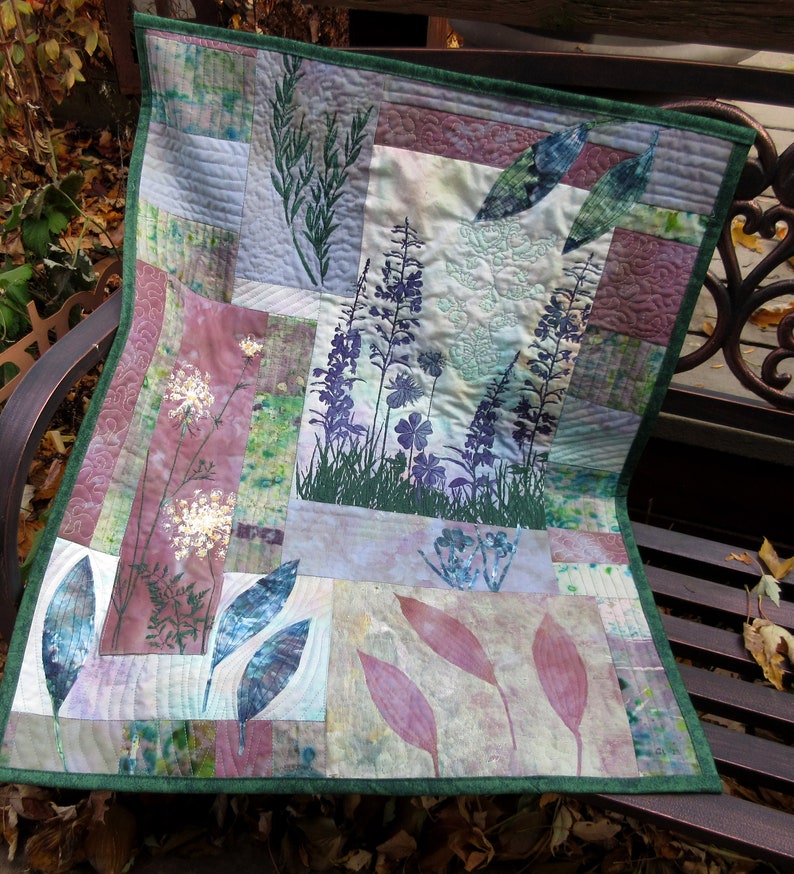 Hand Painted Botanical Fabric Art Quilt, Textile Wall Hanging - Etsy