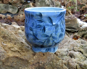 Ceramic, pottery wine glass, espresso cup, small handmade ceramic tumbler - blue
