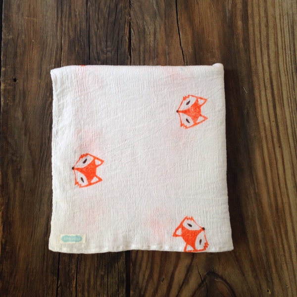 Fox Hand stamped 100% cotton muslin wrap muslin swaddling blanket