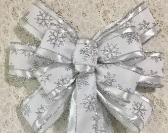 Large Snowflake Bow/ Winter's White Glittered Snowflake Layered Wreath Bow/ The Frosty Collection