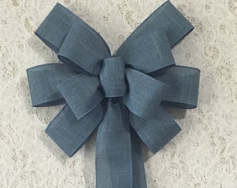 Blue Linen Bow/ Everyday Collection / Linen Wreath Bow Handmade / Large 10 inch Wreath Bow Blue/ Jami Lynn Home