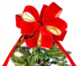 Santa Suit Tree Topper Bow / Red Velvet Tree Bow / The Vintage Velvet Collection