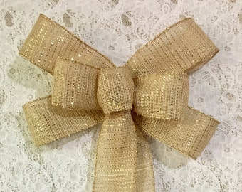 Gold Burlap Wreath Bow/ Glittered Burlap Wreath Bow/ Burlap Bow/ 10" bow handmade