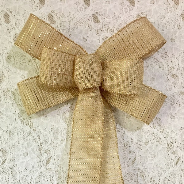 Gold Burlap Wreath Bow/ Glittered Burlap Wreath Bow/ Burlap Bow/ 10" bow handmade