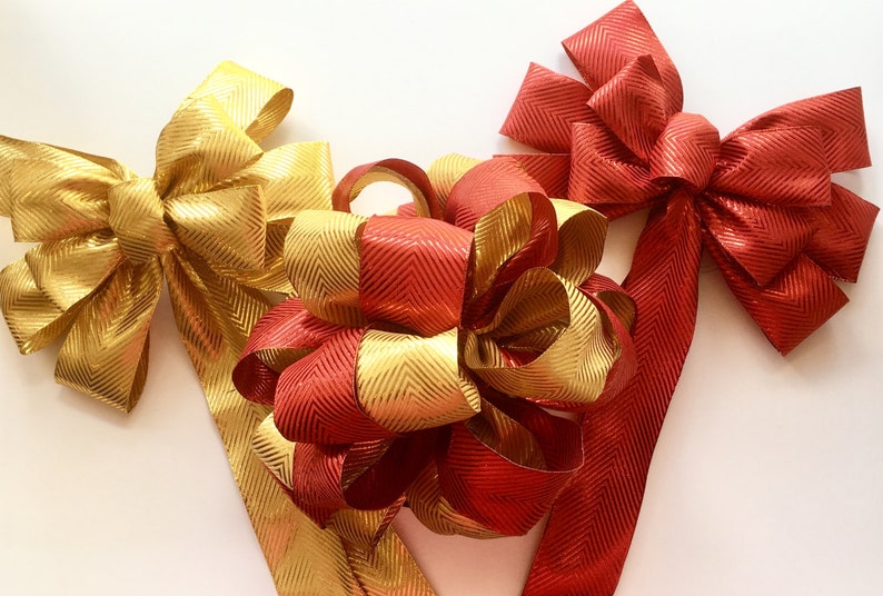 Handmade Christmas Bow Set/ Metallic Luxe Designer Bow Set/ Etsy