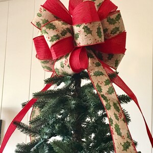 Holiday Tree Topper Bow / Holly Berry Holiday Tree Topper / - Etsy