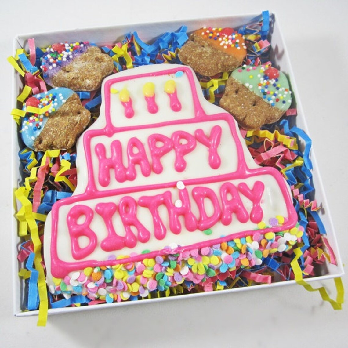 Happy Birthday Three Tier Cookie Cupcake Dog Treat Assortment Etsy