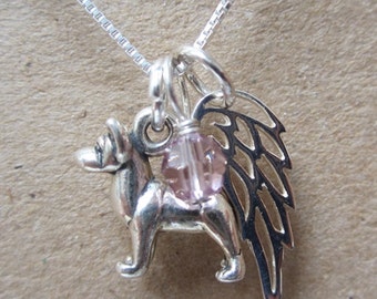 Akita Necklace- Mini Angel Wing Sterling Silver Custom Necklace (Your Choice of Birthstone and Initial) Akita Jewelry, Akita Memorial