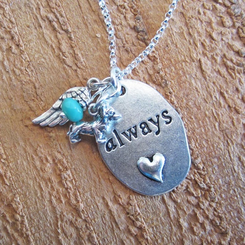 Dog Angel Memorial Necklace Dog Memorial Always Angel Wing Mini Dog Charm Necklace with 30 Sterling Silver Chain
