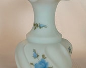 Fenton Satin Barely Blue Hand Painted Ruffled Vase Fenton Satin Blue Ribbed Vase Fenton Floral Vase Fenton Frosted Melon Vase