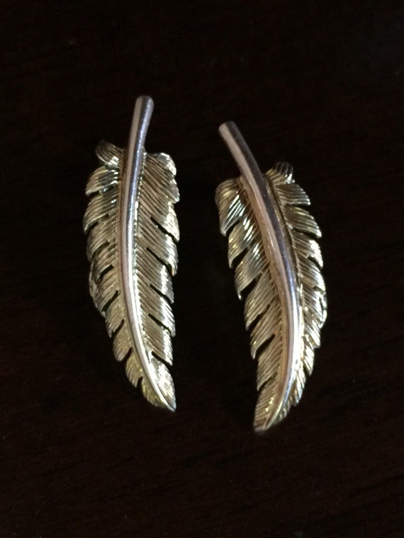 14K Yellow Gold Fern Leaf Clip On Earrings / Clip 