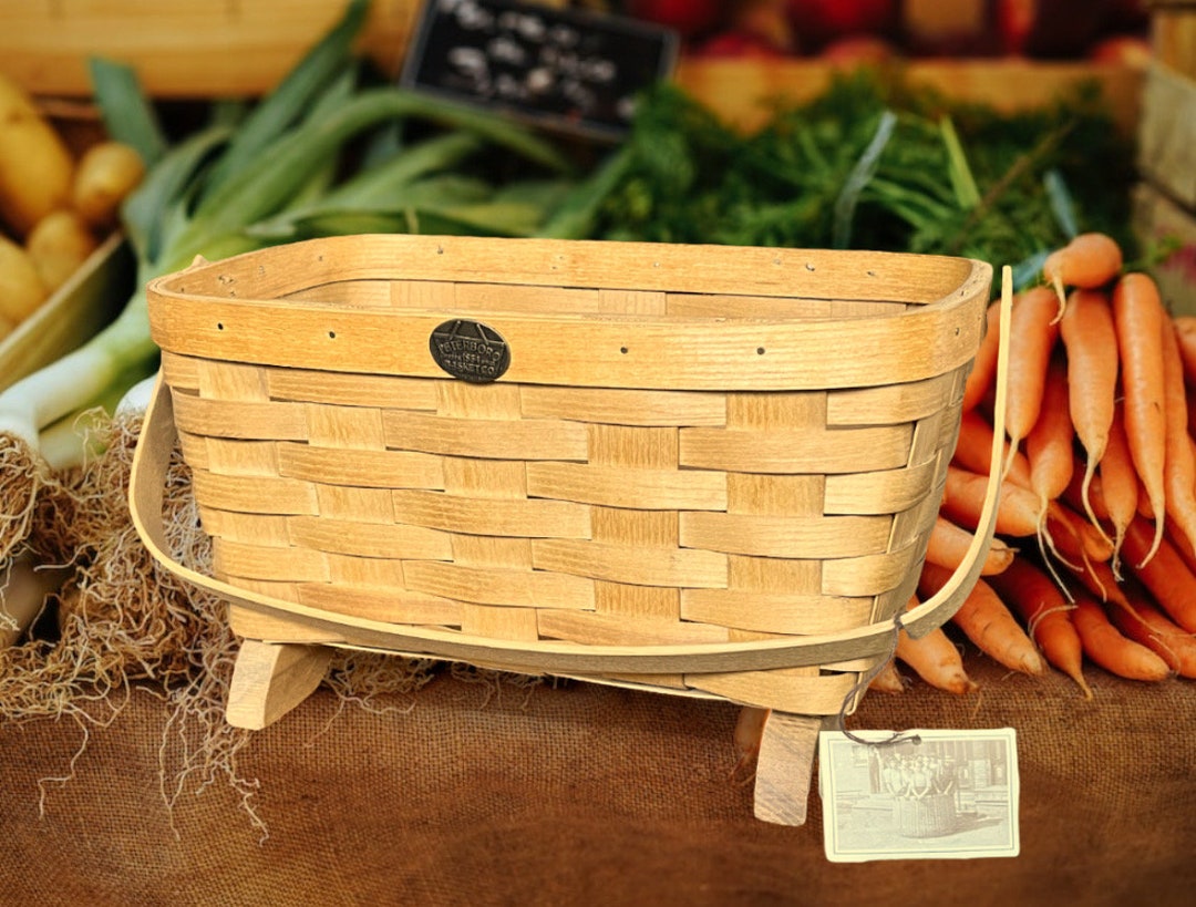 Peterboro Basket Co. Woven Wood Footed Handled Basket / Peterboro