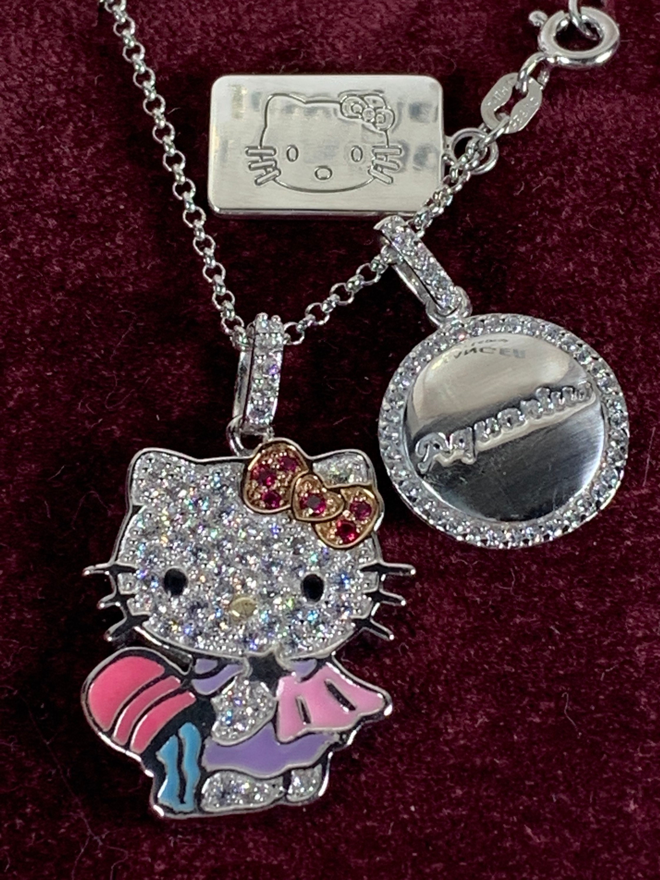 Sanrio Hello Kitty Zodiac Aquarius Sterling Silver CZ Ruby Pendant Necklace  / Sterling Silver 18 In. Hello Kitty Aquarius Crystal Necklace 