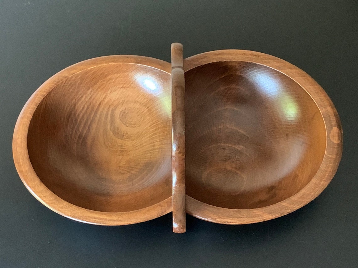 Wood Double Sided Nut Bowl / Wooden Side by Side Nut Bowl / Etsy