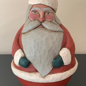 Jack Hughes Composition Folk Art Roly Santa Artist Signed / Artist Jack Hughes Folk Art Santa / Folk Art Roly Poly Santa