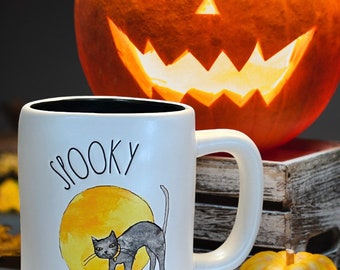 Rae Dunn Halloween Cat with Moon SPOOKY Coffee Mug / Rae Dunn By Magenta Halloween Cat Mug / Rae Dunn Halloween Coffee Cup