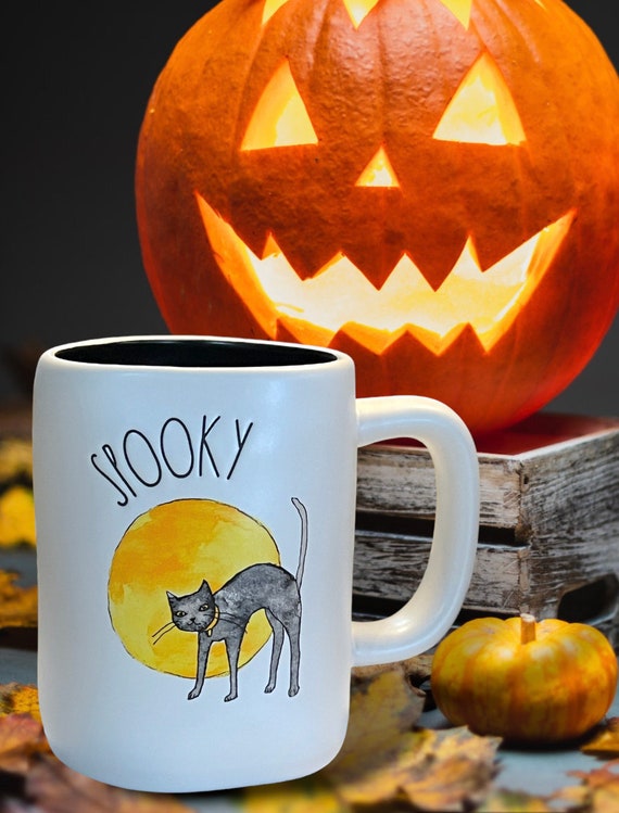 Rae Dunn Halloween Cat with Moon SPOOKY Coffee Mug / Rae Dunn By Magenta Halloween Cat Mug / Rae Dunn Halloween Coffee Cup