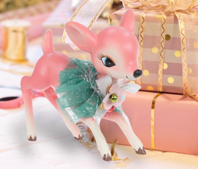 Retro Style Pink Resin Reindeer Figure/ Resin Pink Reindeer Etsy