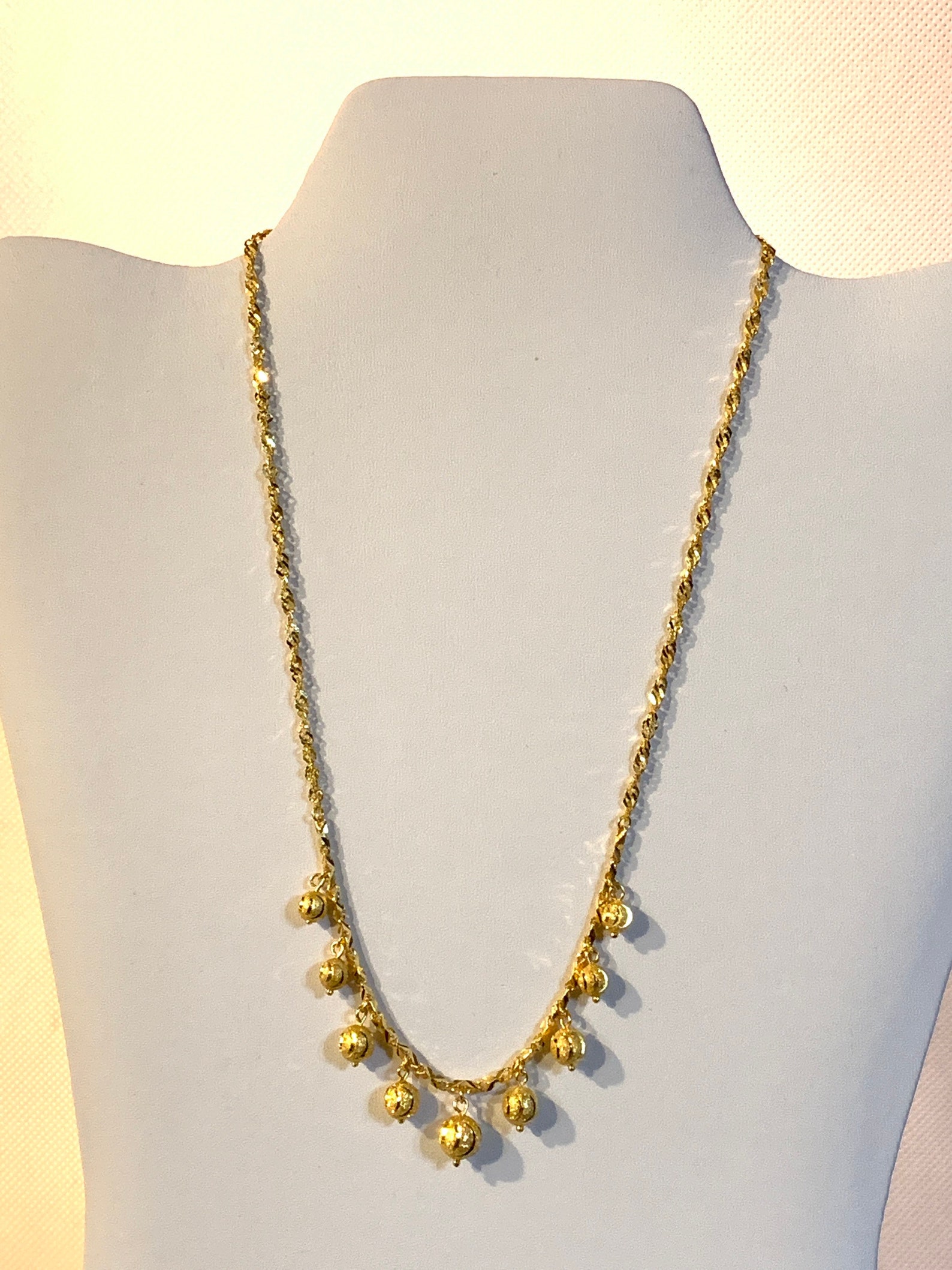 21K Yellow Gold Beaded 17 Necklace / 21K Gold Dangle Etsy