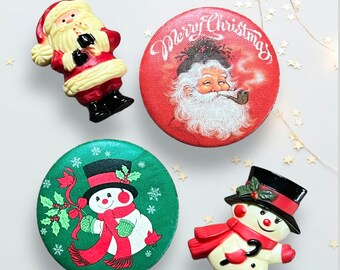 Vintage Hallmark Christmas Lapel Pins / Vintage Santa Claus Snowman Pins / Hallmark Cards Santa & Snowman Lapel Pins Brooches