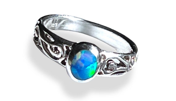 Sterling Silver 925 Opal Open Scroll Design Ring … - image 2