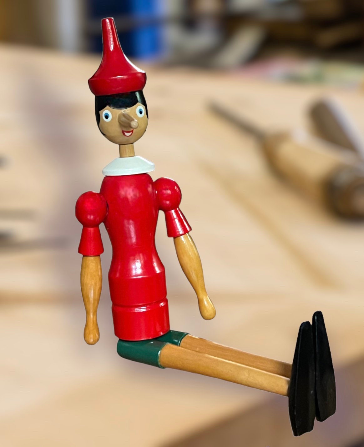 Wooden Pinocchio Articulated 20 Tall Doll / Vintage Wood Jointed