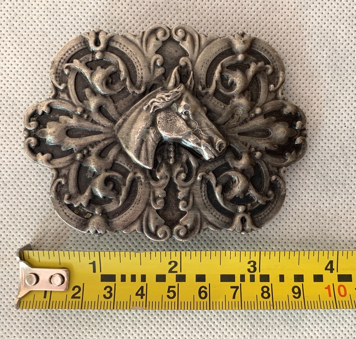 1974 Bergamot Brass Works Filigree Horse Metal Belt Buckle / Etsy