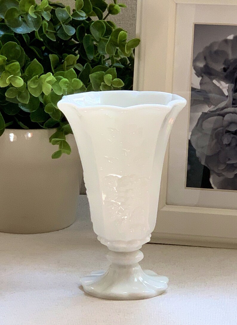 Westmoreland White Milk Glass Paneled Grape Vase / Milk Glass Etsy