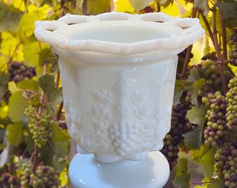 Vintage White Milk Glass Grapevine Compote / Pedestal Milk Glass Compote / Milk Glass Grapevine Pattern