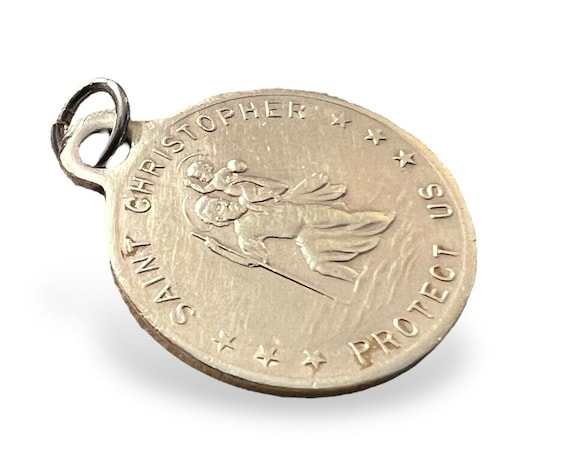 Vintage Brass St. Christopher 1.125" Coin Pendant… - image 2