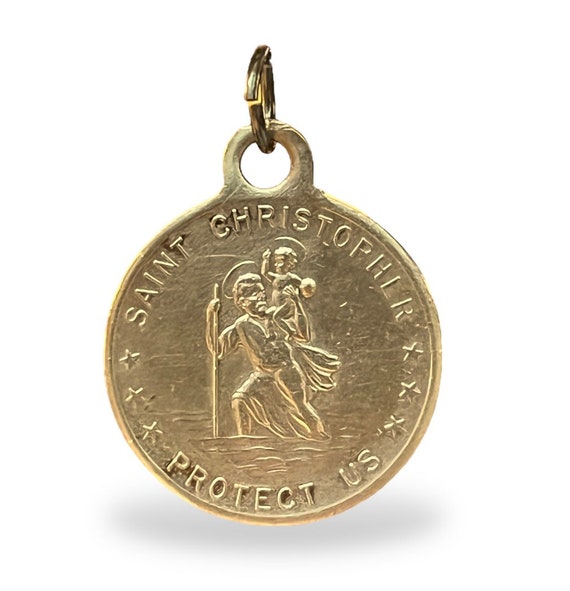 Vintage Brass St. Christopher 1.125" Coin Pendant… - image 3