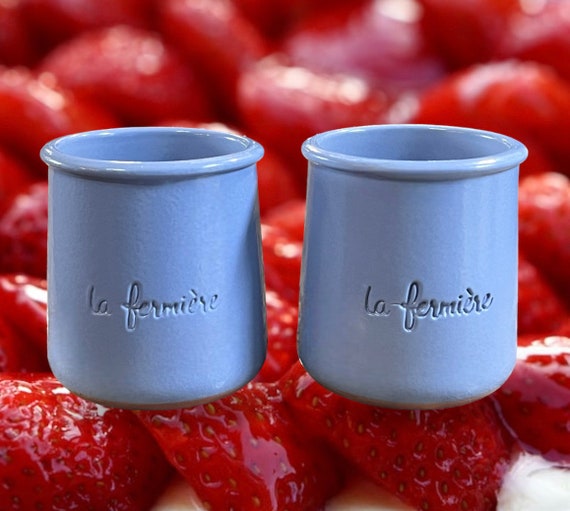 Set of 2 La Fermiere Yogurt Cups / Cermer La Fermiere Blue Yogurt