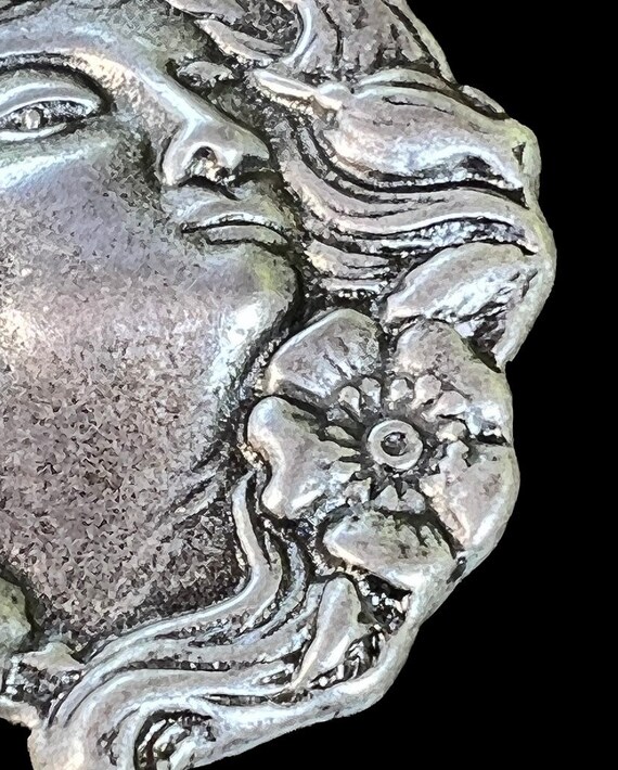 Art Nouveau Style Silver Metal Woman Brooch / Sil… - image 3