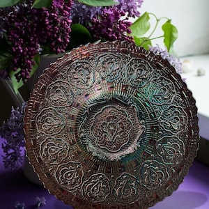 Fenton 9” Persian Medallion Dark Amethyst Carnival Glass Plate / Fenton Art Glass Iridescent Carnival Plate / Fenton Amethyst Carnival Glass
