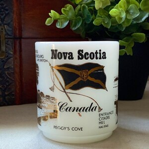 Vintage Nova Scotia Canada Souvenir Milk Glass Mug / Nova Scotia Canada Memorabilia Cup / Vintage Nova Scotia Memorabilia Mug