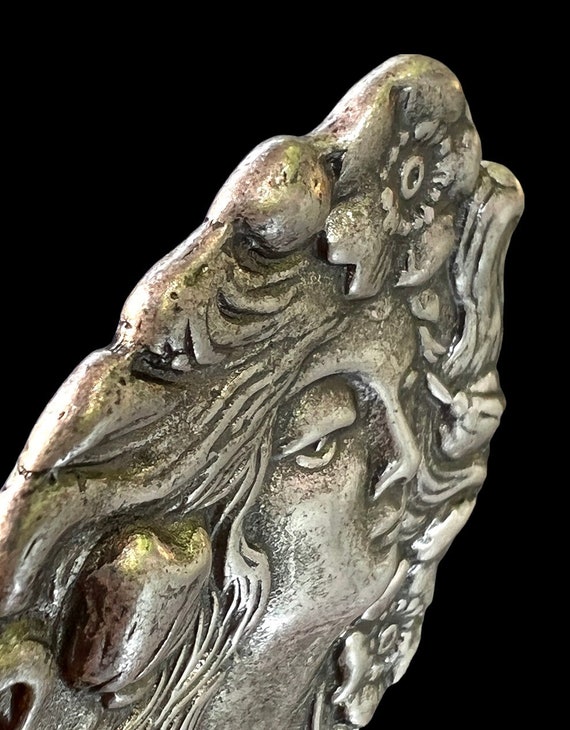 Art Nouveau Style Silver Metal Woman Brooch / Sil… - image 5