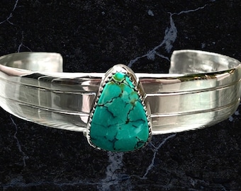 Dorothy Martinez Navajo Sterling Silver and Turquoise Cuff Bracelet / Southwestern Turquoise Bracelet / Artisan Navajo Sterling Bracelet