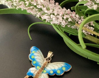 Silver Enamel Double Sided Butterfly Pendant / 925 Enamel Puff Butterfly Pendant / Sterling Enamel Butterfly Charm