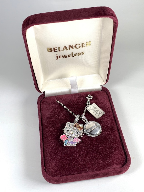 Sanrio Hello Kitty Zodiac Aquarius Sterling Silver CZ Ruby Pendant Necklace  / Sterling Silver 18 In. Hello Kitty Aquarius Crystal Necklace 