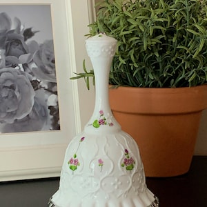 Fenton Purple Floral Silver Crest Bell / Fenton Art Glass Hand Painted Bell / Fenton Silver Crest Bell / Fenton Glass