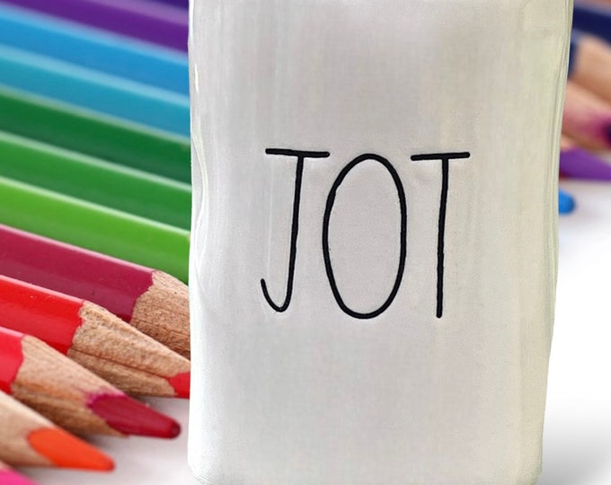 Rae Dunn JOT White Ceramic Pencil Holder / Rae Dunn Artisan Collection